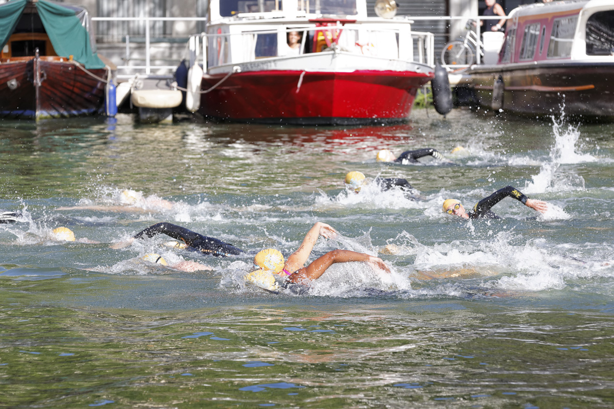 Course de nage libre dans le bassin de la Villette.