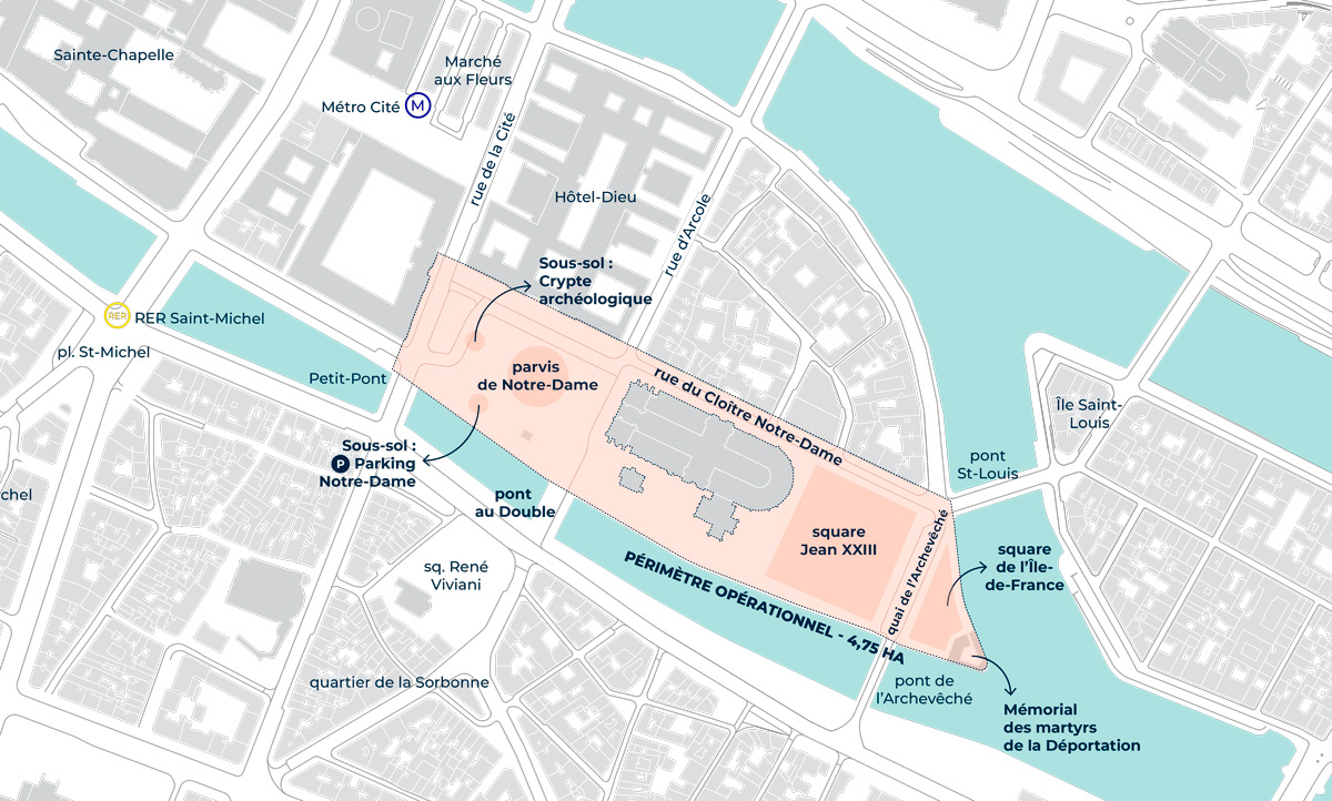 Plan des abords de Notre Dame de Paris.