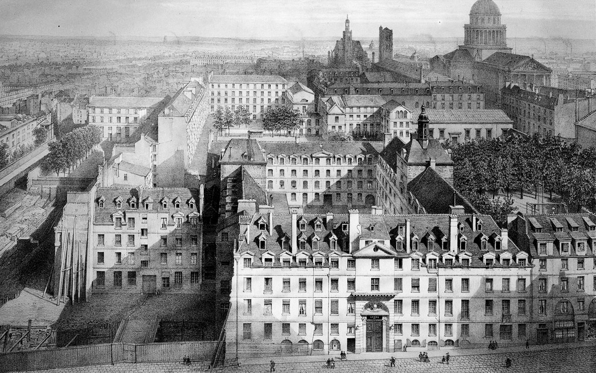 Lycée Louis le Grand et le Panthéon sous le second Empire. Lithographie de Bachelier. B.N.F.