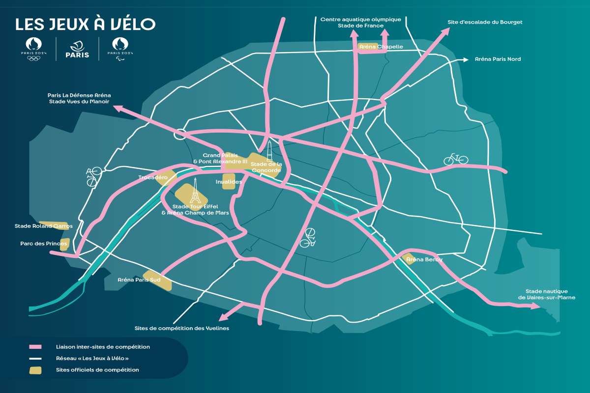 Carte des Jeux à vélo : réseau cyclable des Jeux de Paris 2024